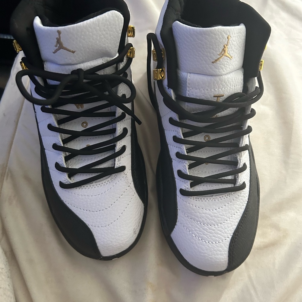 Jordan Men's White and Black Athletic Shoes with Gold Accents